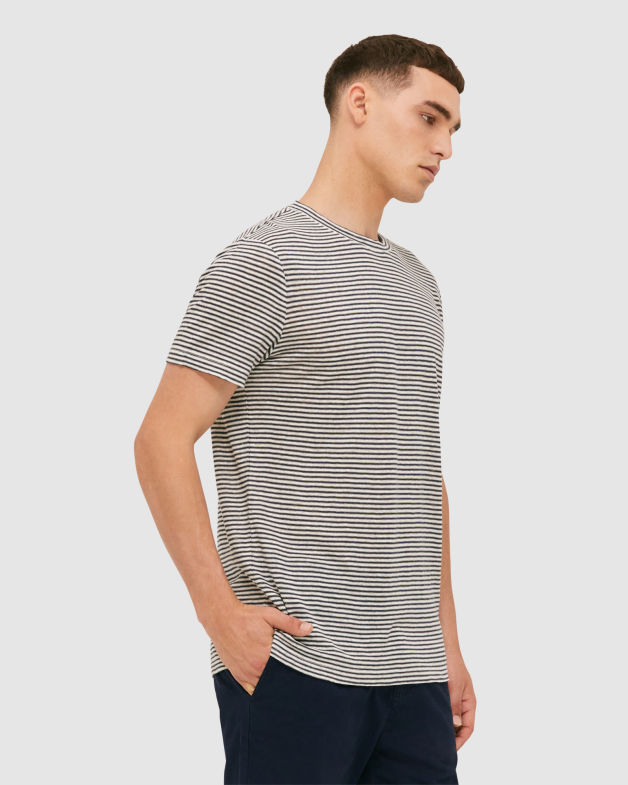 Otto Short Sleeve Stripe Linen Tee in MULTI WHITE