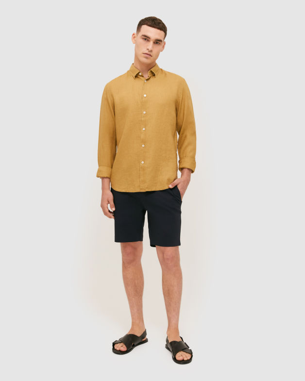 Anderson Long Sleeve Classic Linen Shirt in CAMEL