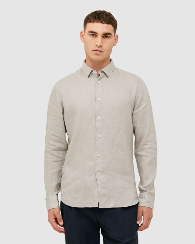 Anderson Long Sleeve Classic Linen Shirt in ASH