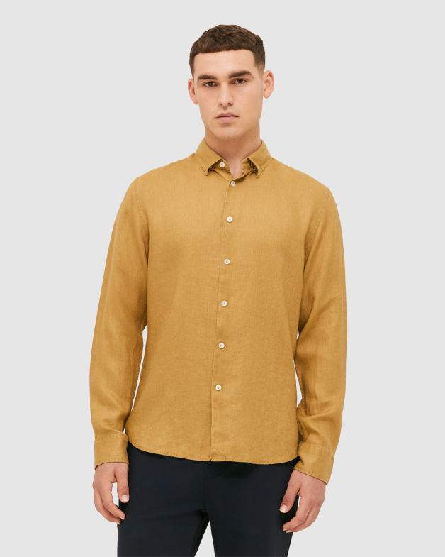 Anderson Long Sleeve Classic Linen Shirt in CAMEL