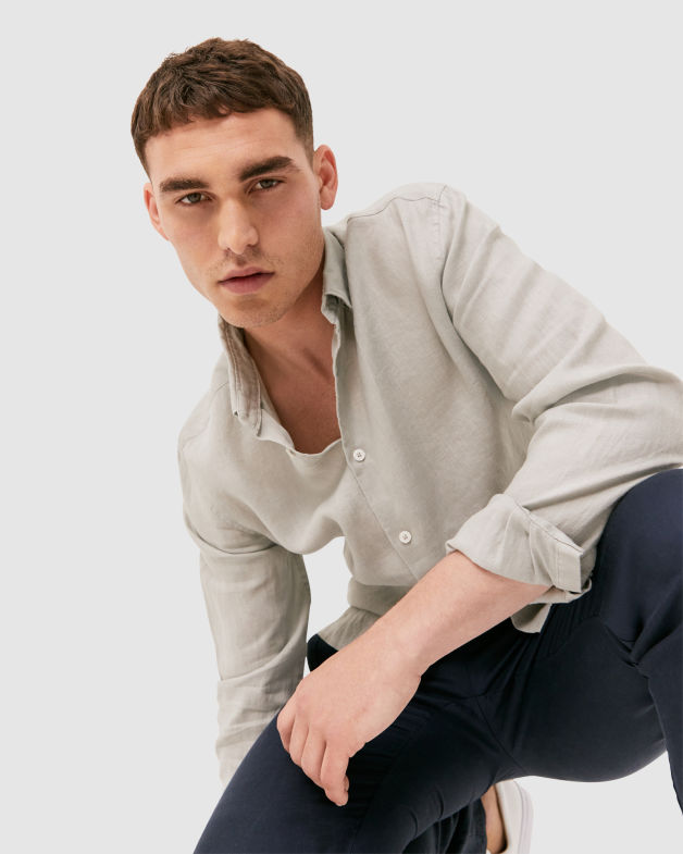 Anderson Long Sleeve Classic Linen Shirt in ASH