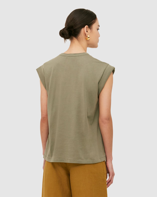 Luciana Pima Padded Cuff Tee in ARMY