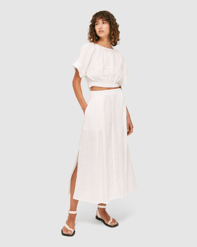 Lila Linen Maxi Skirt in WHITE