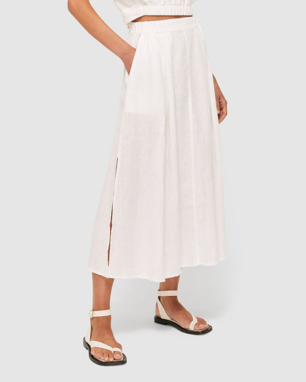 Lila Linen Maxi Skirt in WHITE