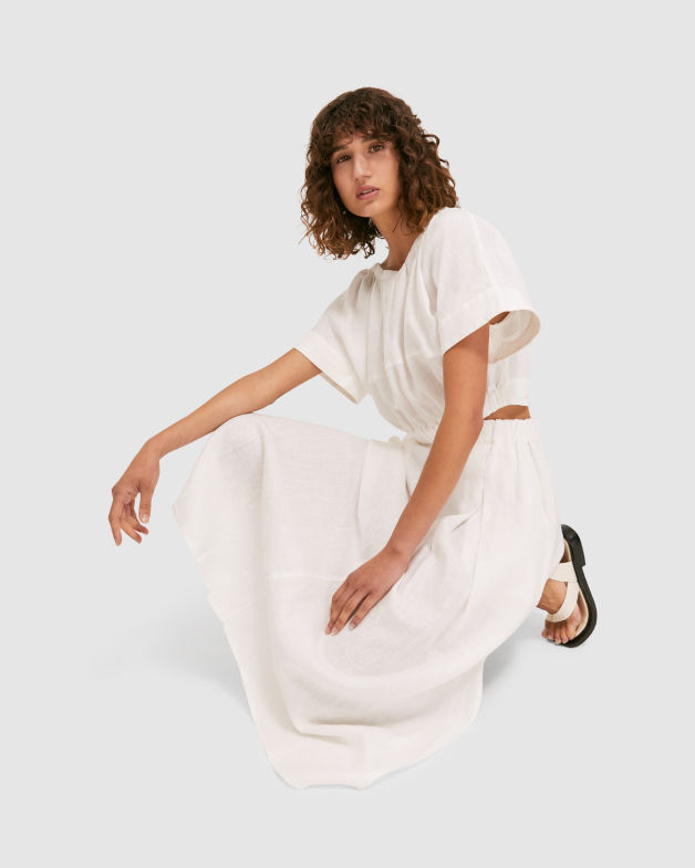 Lila Linen Maxi Skirt in WHITE