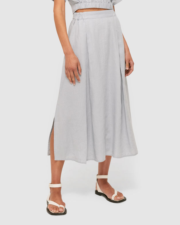 Lila Linen Maxi Skirt in BLUE MIST