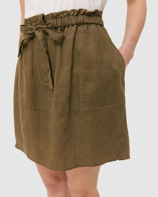 Lila Linen Mini Skirt in DUSTY KHAKI
