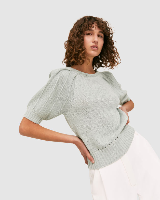 Edith Puff Sleeve Top in PEPPERMINT