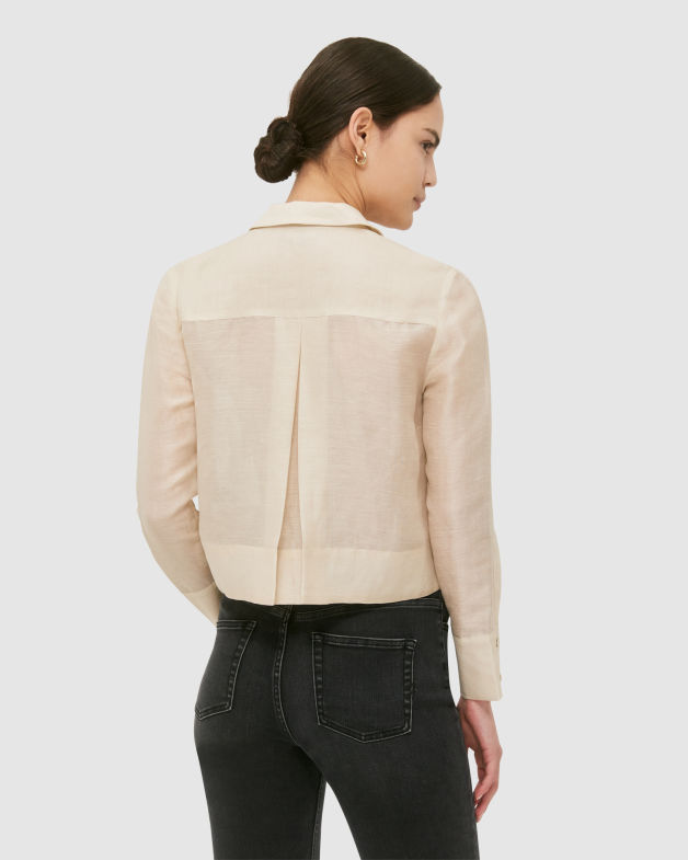 Nina Linen Silk Cropped Shirt in CHALK