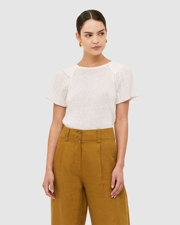 Edith Flare Sleeve Crop Knit Top in IVORY