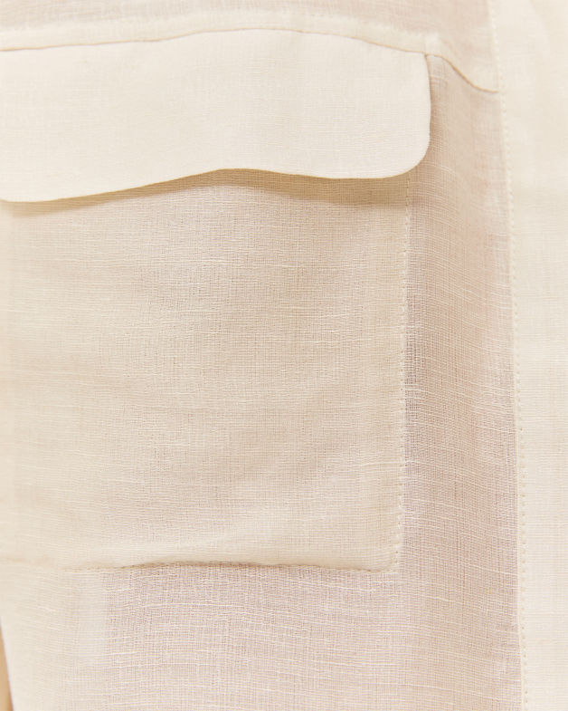 Nina Linen Silk Cropped Shirt in CHALK