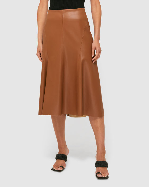 Viv Vegan Leather Midi Skirt in TAN