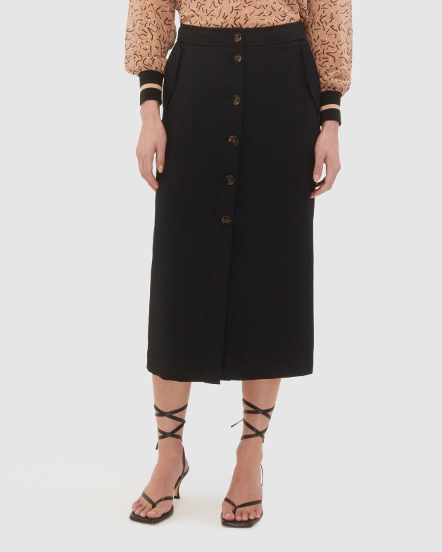 Dharma Button Front Skirt in BLACK