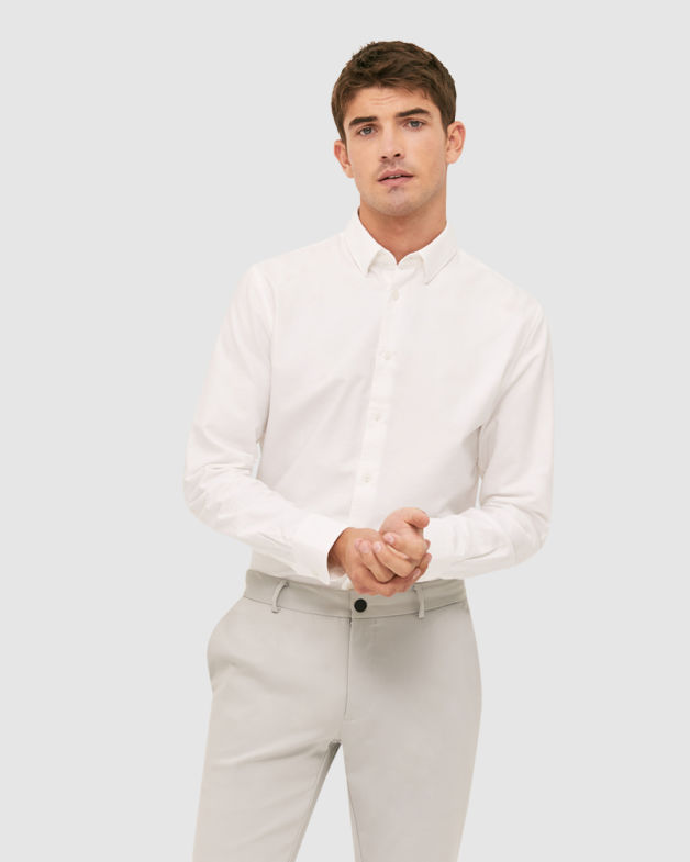 Lachlan Long Sleeve Classic Oxford Shirt in WHITE
