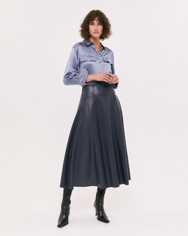 Viv Vegan Leather Full Skirt in MIDNIGHT