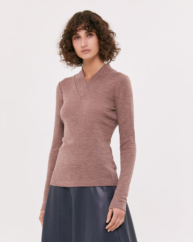 Coco Merino Wool V Neck Top in MINK