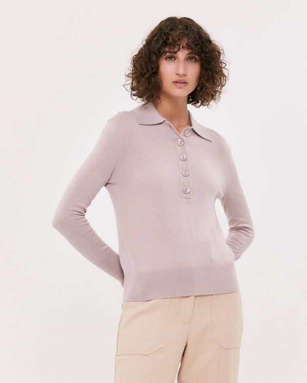 Laura Cashmere Blend Knit Polo in MINK