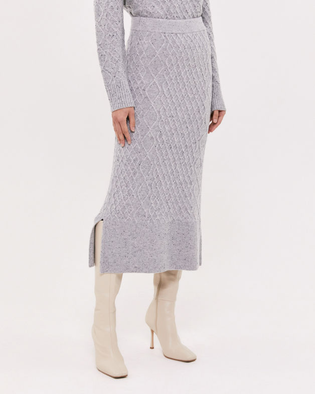 Claudia Merino Wool Cable Skirt in GREY MELANGE