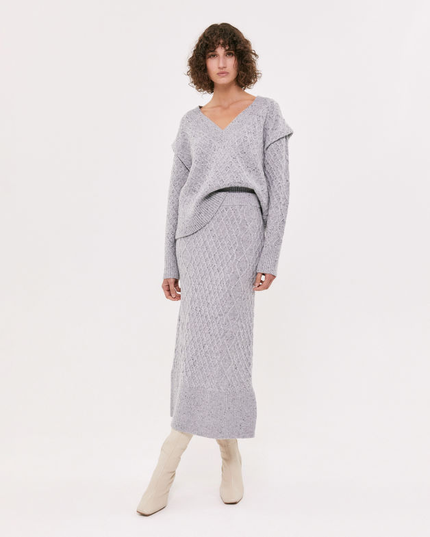 Claudia Merino Wool Cable Skirt in GREY MELANGE
