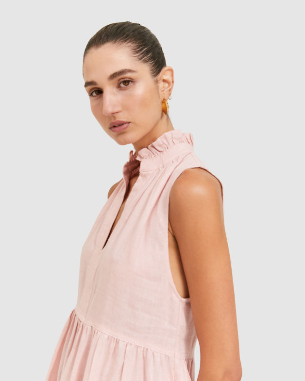 Lila Linen Tiered Dress in ROSEWATER