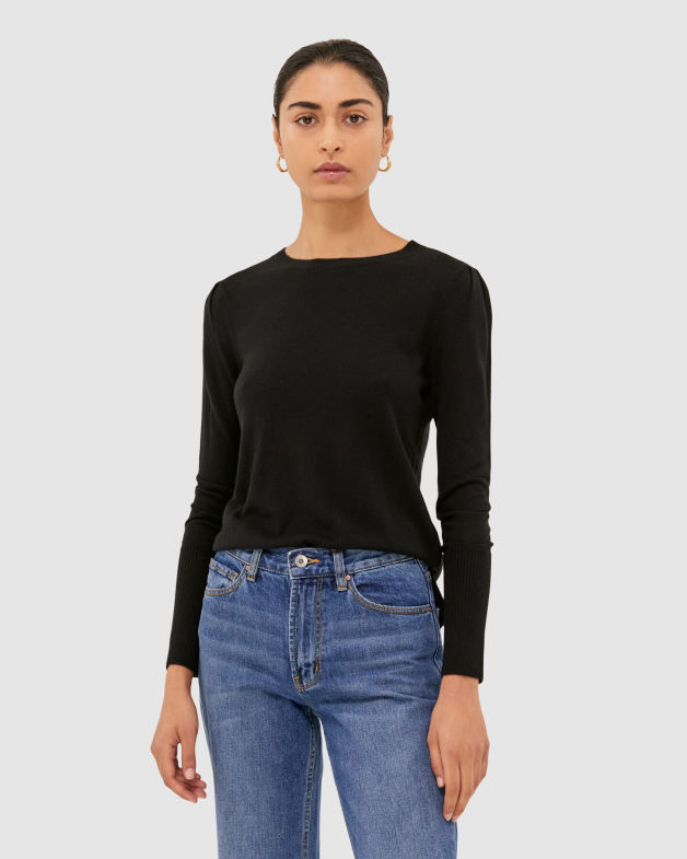 Laura Cashmere Blend Long Sleeve Knit in BLACK