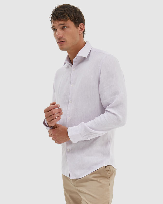 Julian Long Sleeve Slim Linen Shirt in LILAC