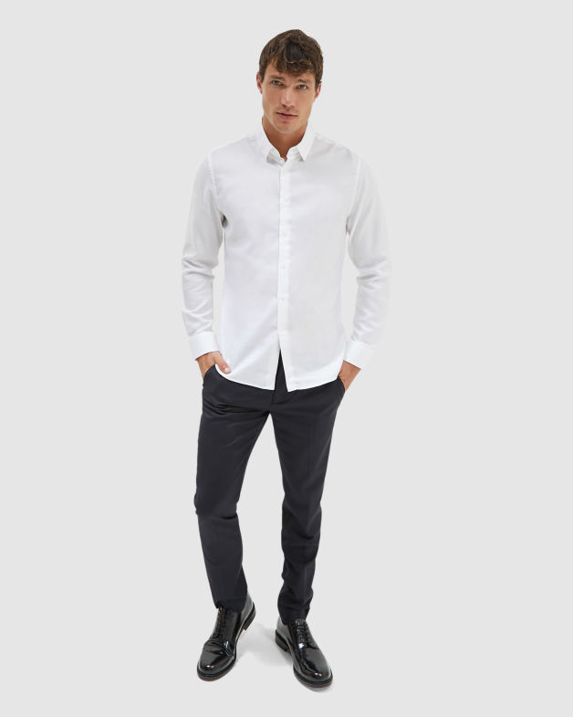 Arthur Long Sleeve Slim Oxford Shirt in WHITE