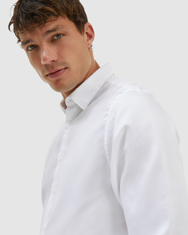 Arthur Long Sleeve Slim Oxford Shirt in WHITE