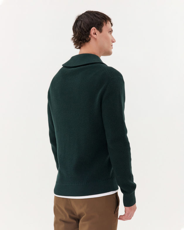 Angus Shawl Neck Knit in FOREST