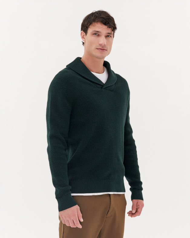 Angus Shawl Neck Knit in FOREST