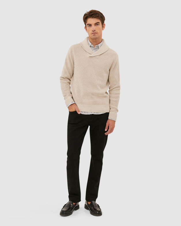 Angus Shawl Neck Knit in CHALK