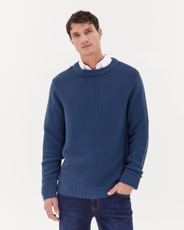 Connor Wool Cotton Crew Knit in PETROL
