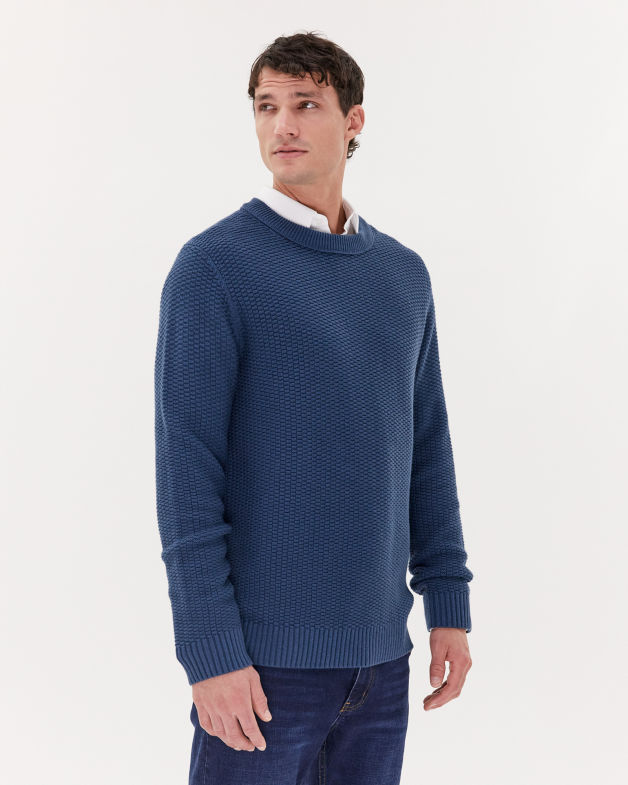 Connor Wool Cotton Crew Knit in PETROL