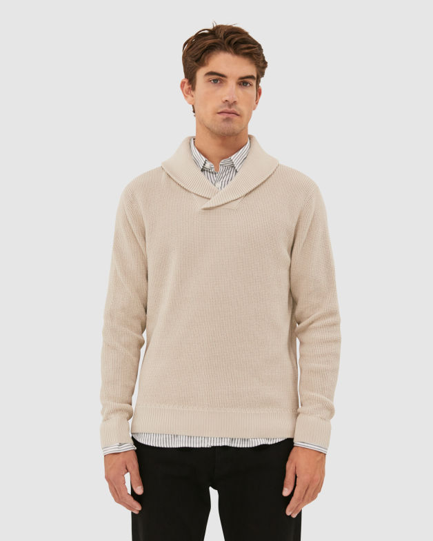 Angus Shawl Neck Knit in CHALK