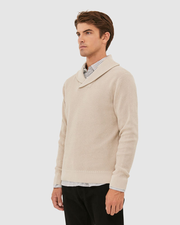 Angus Shawl Neck Knit in CHALK