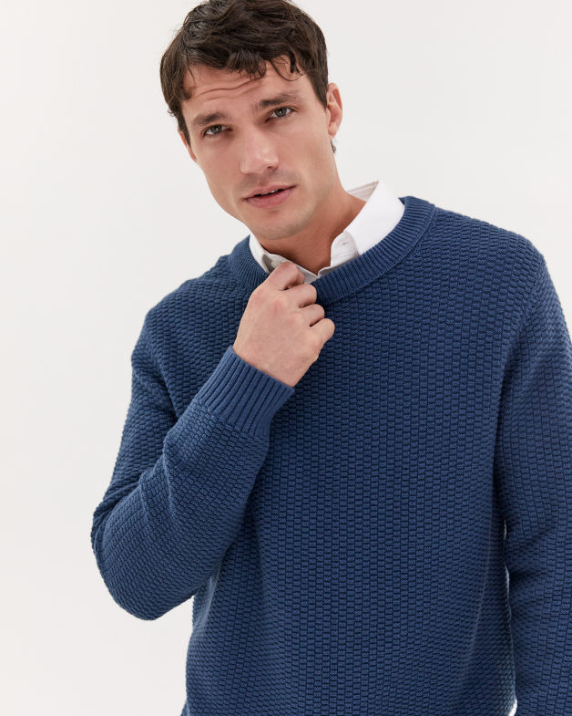 Connor Wool Cotton Crew Knit in PETROL