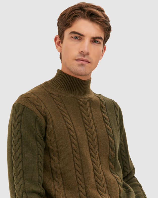 Two Tone Cable Knit in KHAKI