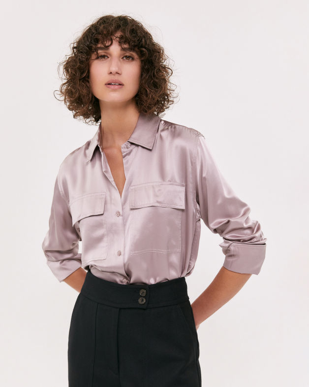 Freya Silk Pocket Shirt in MINK