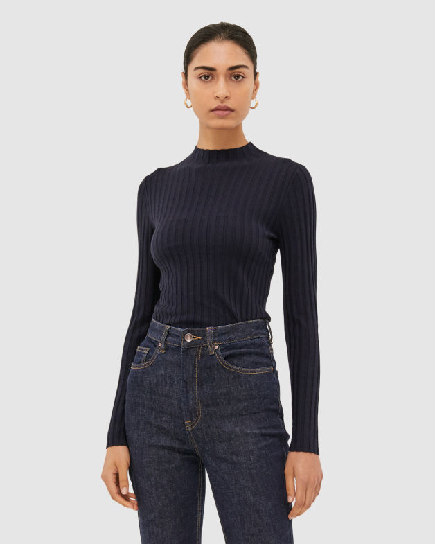 Melody Silk Blend Knit Top in FRENCH NAVY