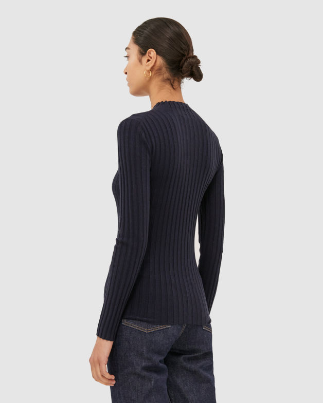 Melody Silk Blend Knit Top in FRENCH NAVY