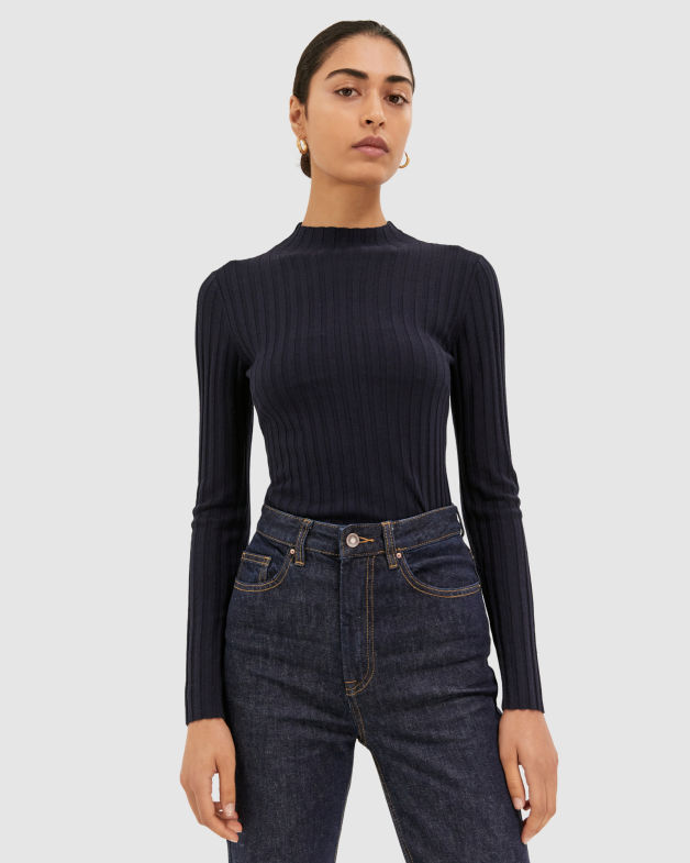 Melody Silk Blend Knit Top in FRENCH NAVY