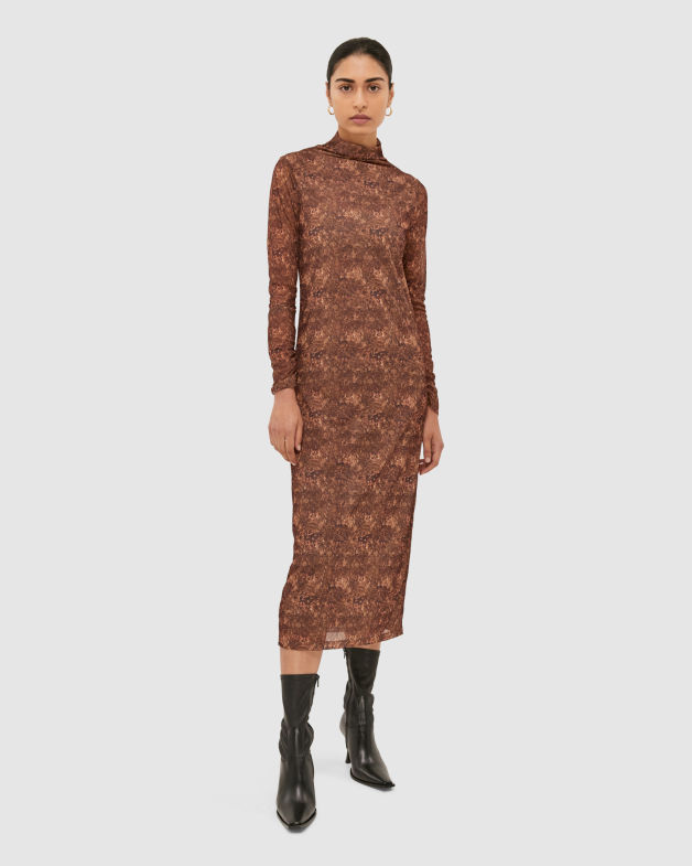 Tidal Print Dress in BLACK/BROWN