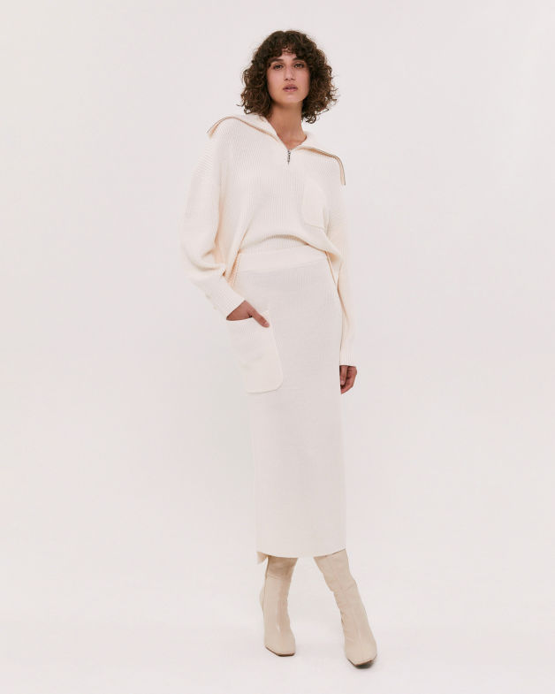 Wool Blend Pocket Skirt in WINTER WHITE