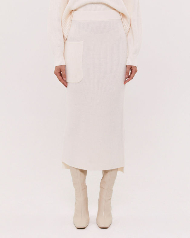 Wool Blend Pocket Skirt in WINTER WHITE