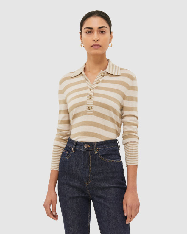 Laura Cashmere Blend Knit Polo in NATURAL/IVORY