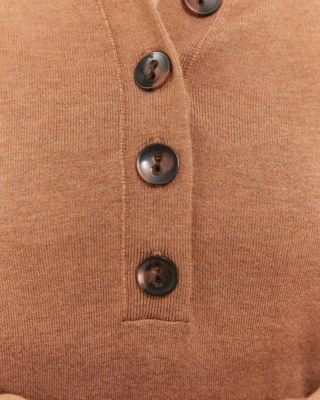 Laura Cashmere Blend Knit Polo in DARK CAMEL