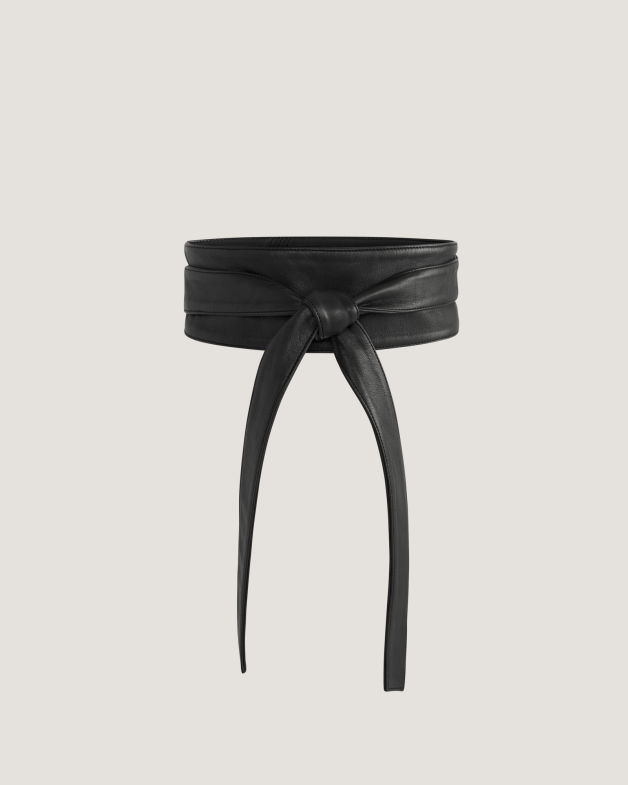 Ayla Leather Tie Belt in BLACK