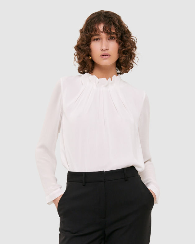 Willa High Neck Long Sleeve Top in OFF WHITE