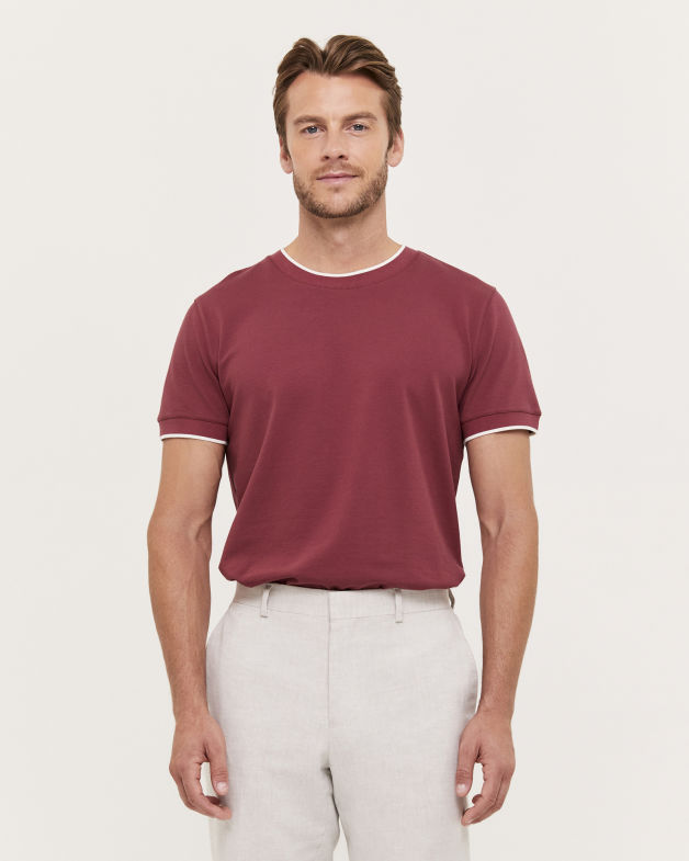 Emilio Tipped Crew Neck Tee in MAROON