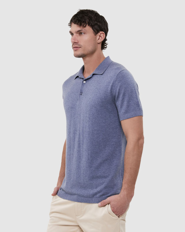 Miramar Cotton Wool Knit Polo in STEEL